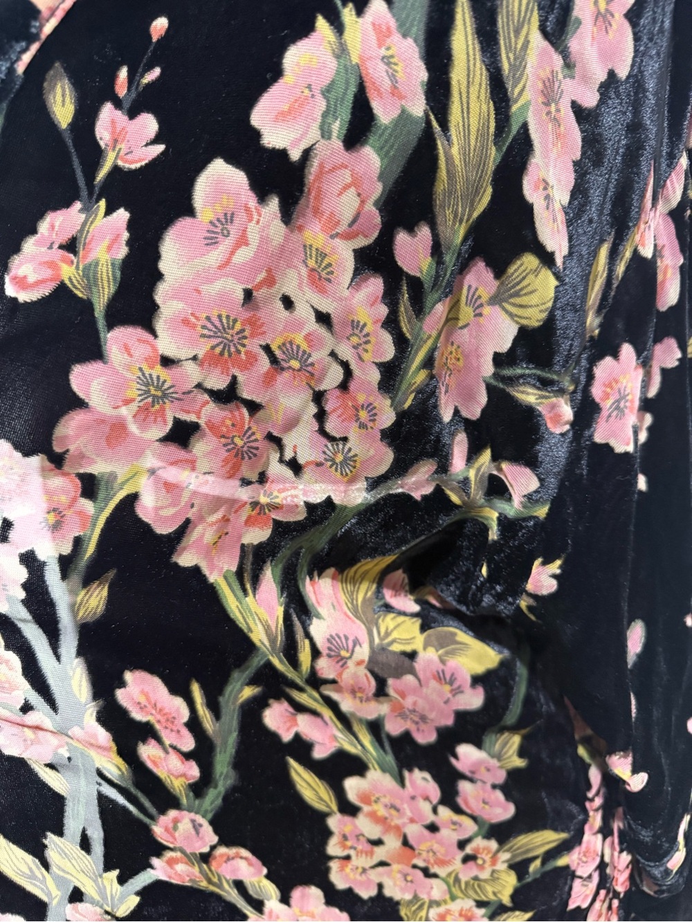 Lucy Paris Black Velvet Floral burnout Kimono Robe with Pink Flowers Sz Large - Picture 10 of 13